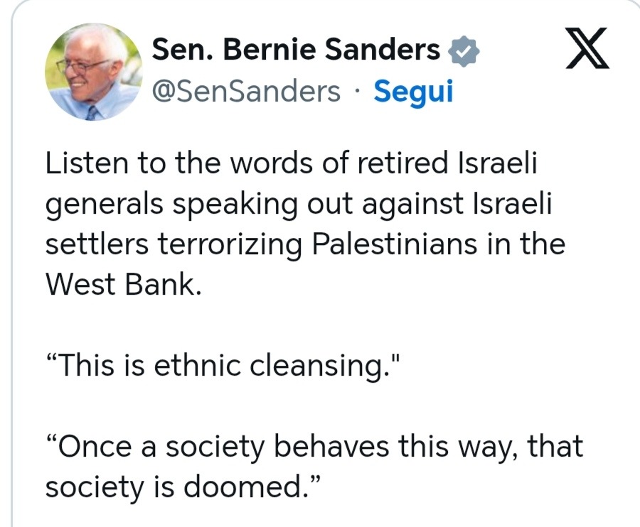 Bernie Sanders: basta fondi al governo di Netanyahu.